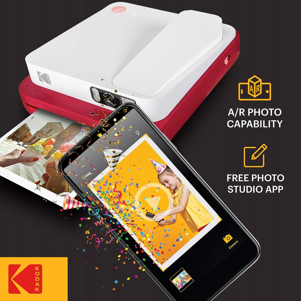 Zink KODAK Smile Classic Digital Instant Camera for 3.5 x 4.25 Zink Photo Paper - Bluetooth, 16MP Pictures (Red)