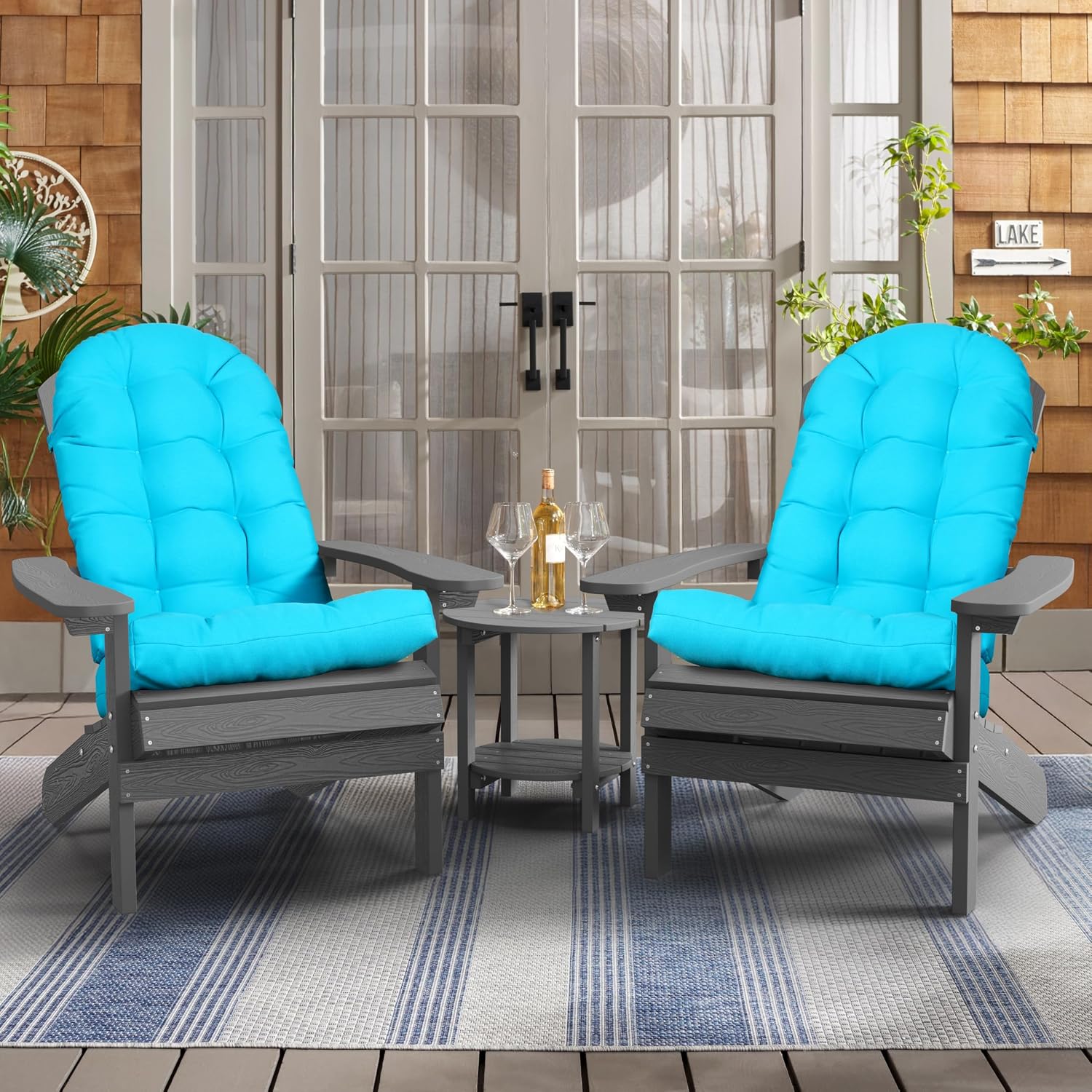 YEFU Adirondack Chair Cushion, Rocking Chair Cushions High Back Set of 4, Thickened Patio Chair Pad for Indoor and Outdoor, 49x20x4.7 Inch, Aruba Blue