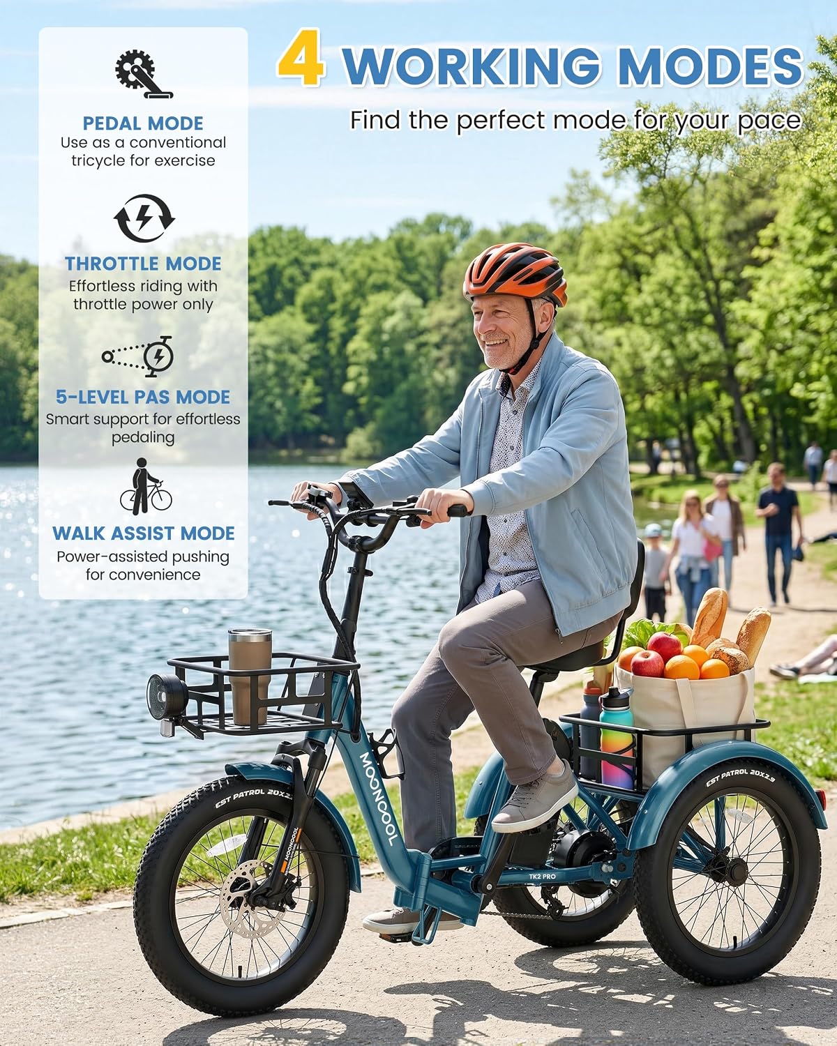 MOONCOOL Electric Trike for Adults, 500W/750W 48V Electric Tricycle for Adults, 20'x3.0' Fat Tire 3 Wheel Electric Bike, Folding Aluminum Adult Tricycle with Removable Battery