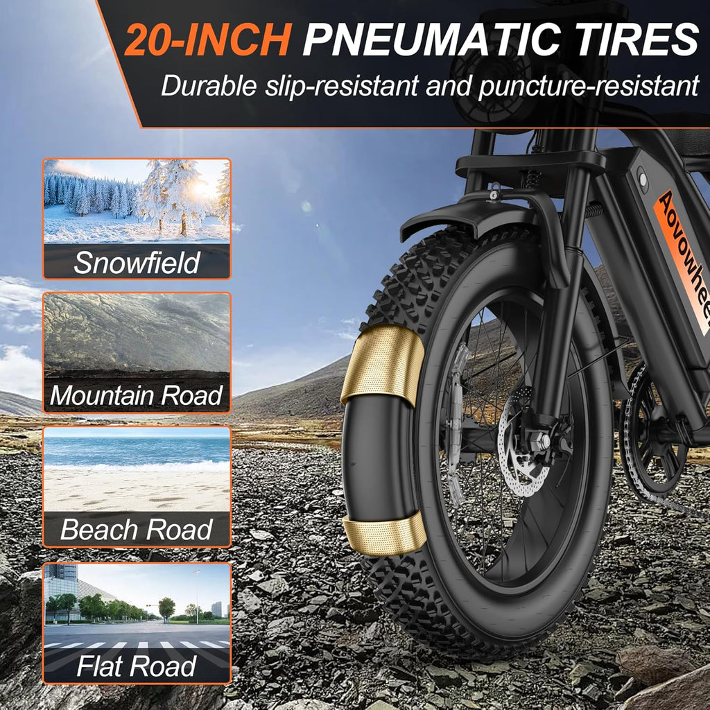 Electric Bike for Adults 20' Fat Tire Electric Dirt Bike with 48V 18Ah Battery 50-70 Miles Electric Motorcycle Ebikes, 1000 Peak Motor 31MPH Top Speed E-Bikes, APP, 2 Seater, Full Suspension