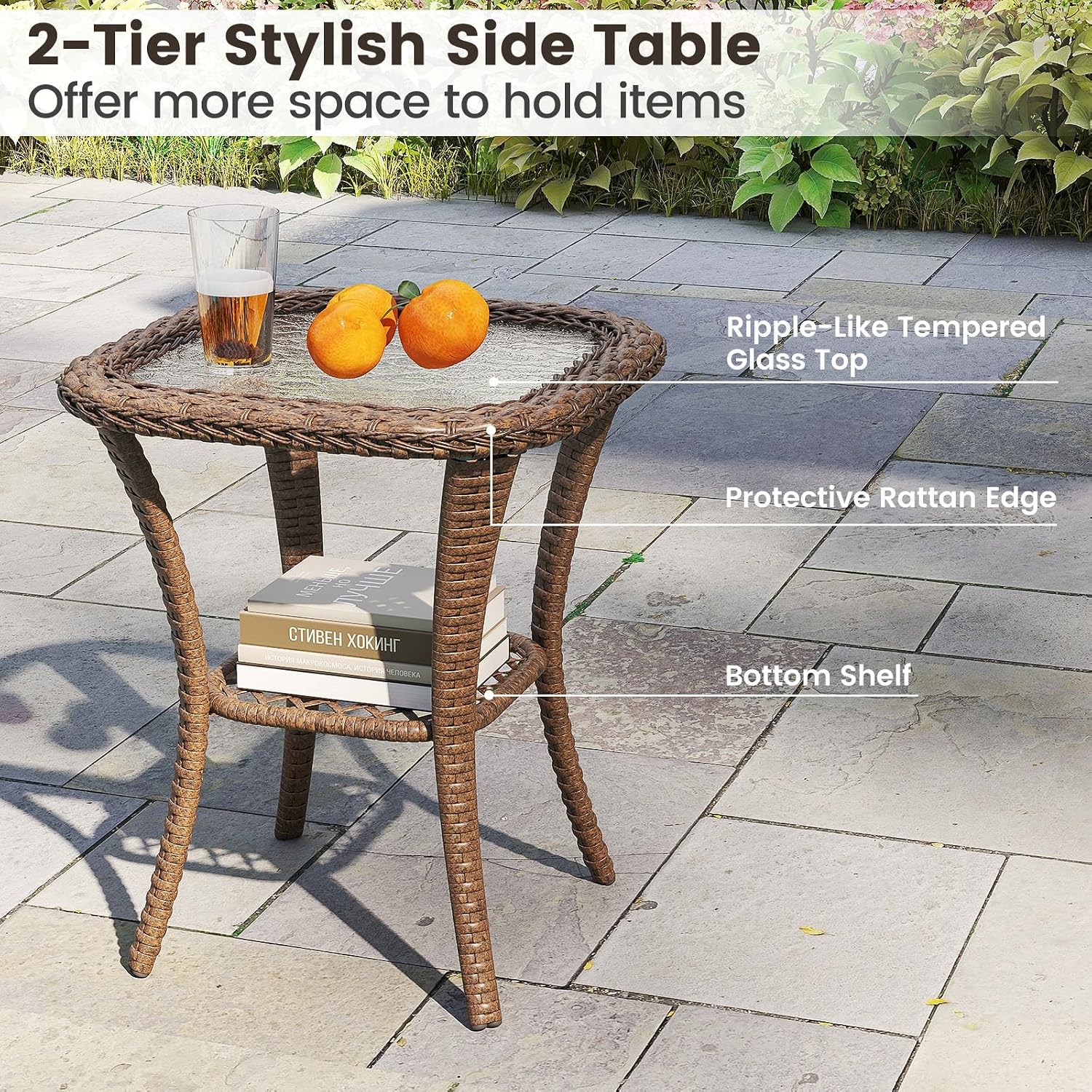 Tangkula 3 Piece Patio Swivel Rocker Set, 2 Outdoor Wicker Rocking Chairs with Tempered Glass Side Table, Outside Gliding Bistro Furniture Set with Thick Cushions for Porch, Yard, Balcony (Gray)
