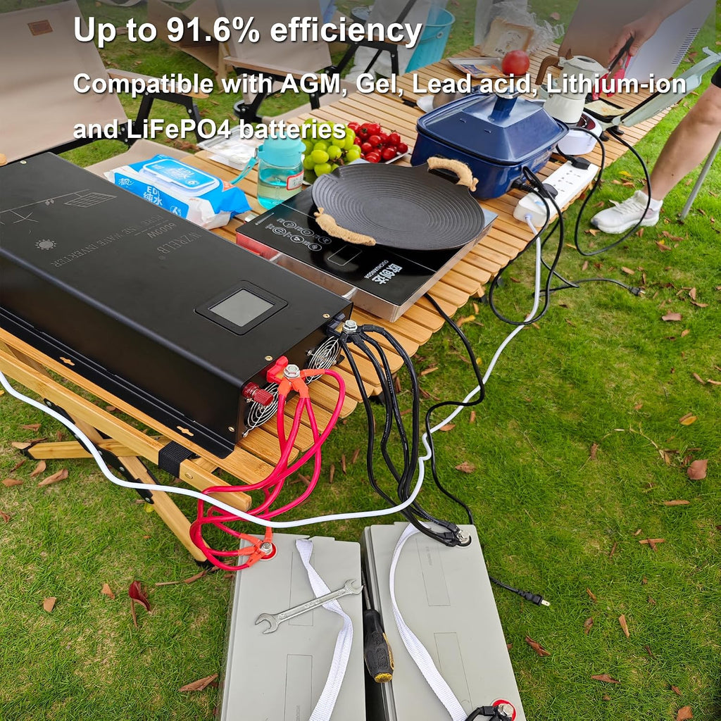 WZRELB 8000W 24V Pure Sine Wave Inverter,24 Volt DC to AC 120V 240V Split Phase Power Inverter,2*AC Hardwire Terminal,16KW Surge,High Efficiency up to 91.6% with LCD Display