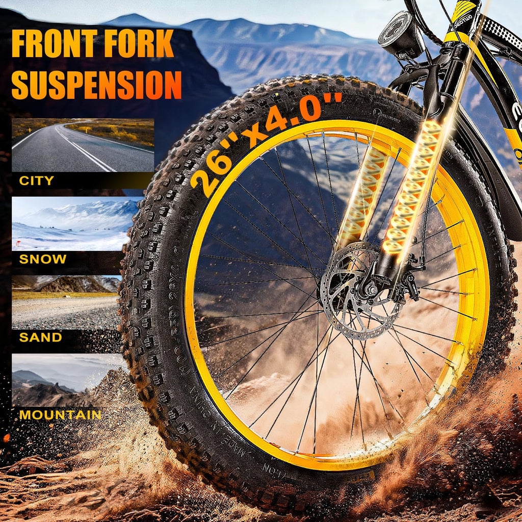 Electric Bike, 1500W Peak 30/33 MPH 26' Fat Tire Electric Bicycle, 60/70 Miles Snow Off-Road E Bike for Adults, Removable Battery, Dual Brake, 7 Speed