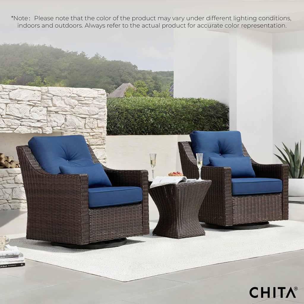 CHITA Patio Wicker Chair, 360° Rocking Swivel Outdoor Rattan Chair with Thickened Cushions for Backyard, Poolside, Garden or Porch