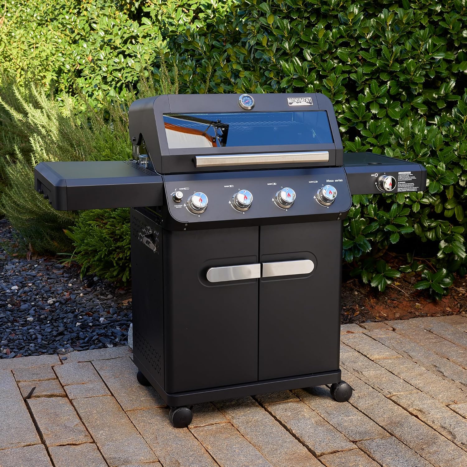 Monument Grills Mesa Series, Outdoor Barbecue Stainless Steel 4 Burner Propane Gas Grill, 52,000 BTU Patio Garden Barbecue Grill with Side Burner and Knob Controls, Mesa425 with BBQ Cover