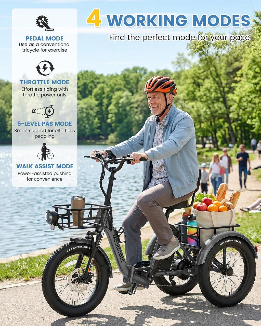 MOONCOOL Electric Trike for Adults, 500W/750W 48V Electric Tricycle for Adults, 20'x3.0' Fat Tire 3 Wheel Electric Bike, Folding Aluminum Adult Tricycle with Removable Battery