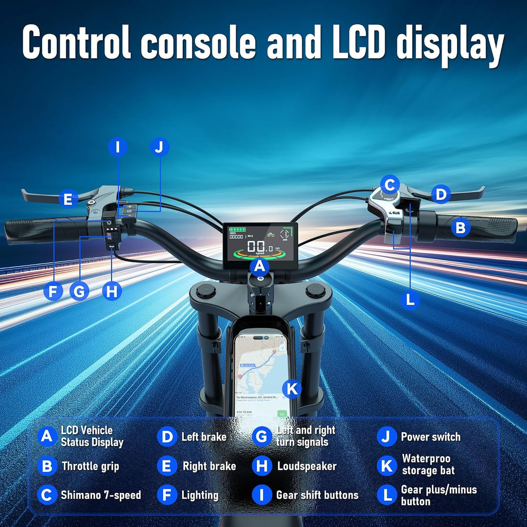 Electric Bike for Adults,48V 20AH - Peak Power 1500/3000W Brushless Motor Electric Bicycle - Max Speed 31-35MPH - Max 80 Miles Range - 20' x 4.0' Fat Tire Dirt E-Bike,7-Speed