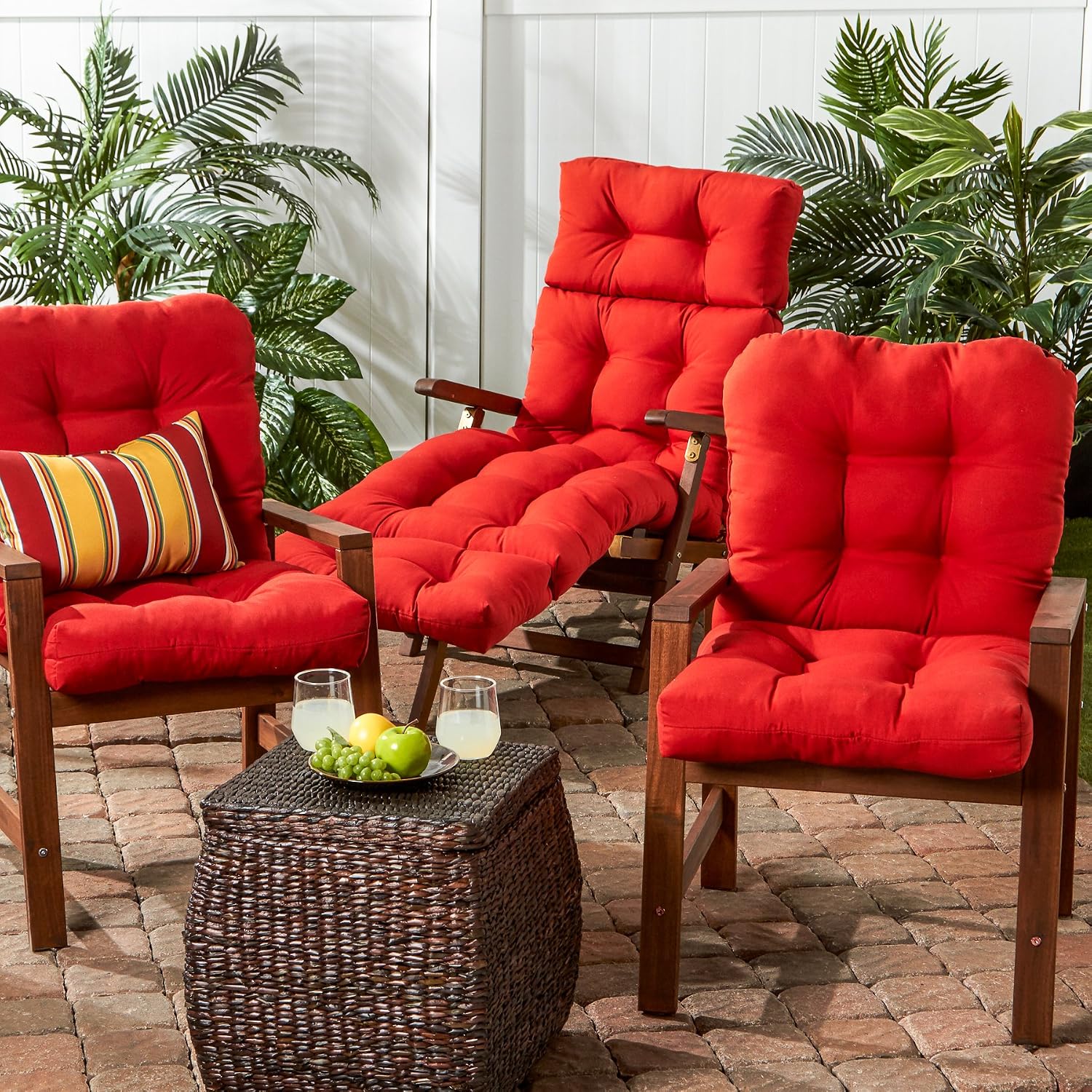 Greendale Home Fashions Outdoor 42x21-inch Seat/Back Chair Cushion (Set of 2), Fire
