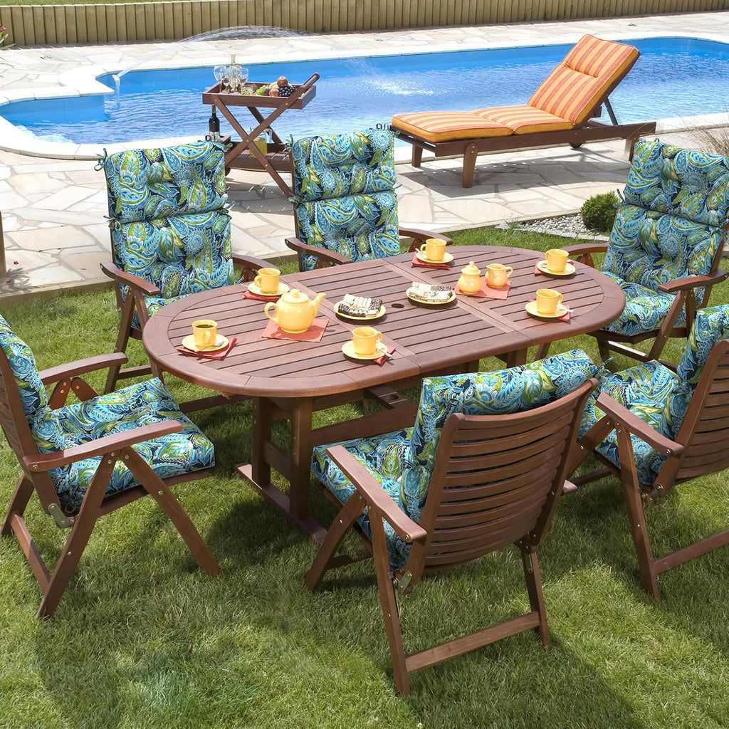DYTXIII Outdoor High Back Chair Cushions Set of 2, Water Repellent Tufted Rocking Seat Cushions Replacement 44 x 22 Inch, Seat & Back Chair Pads for Patio, Balcony and Indoor Use -Paisley Lapis Green