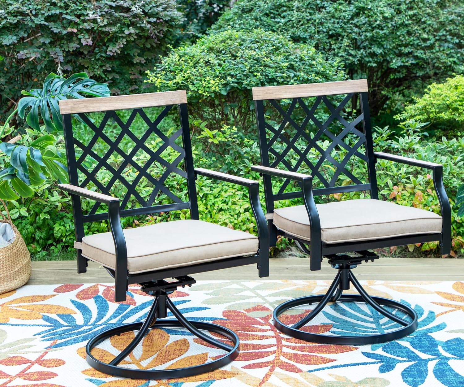 PHI VILLA Patio Dining Chairs Set of 2 Outdoor Swivel Dining Chairs Patio Furniture Rocking Chairs with Cushion Suports 300lbs for Garden Backyard