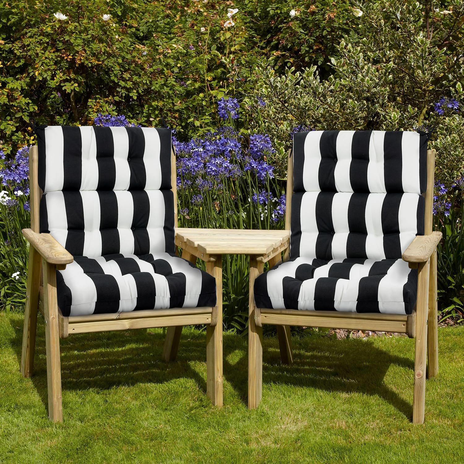 Magpie Fabrics Indoor Outdoor Tufted High Back Chair Cushion Set of 2, Waterproof All-Weather Deep Seating Rocking Chair Patio Chaise Lounge Sun Lounger Chair Cushions (Black White)