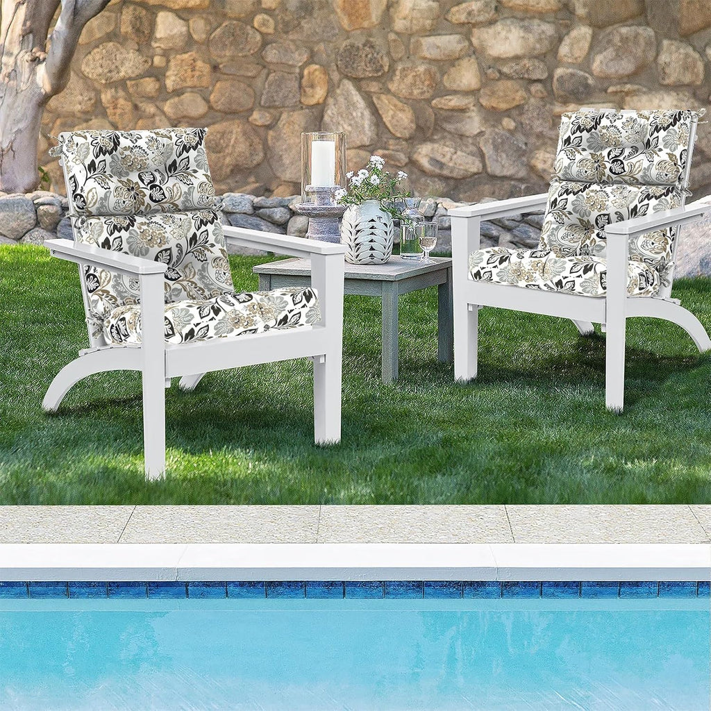 DYTXIII Outdoor High Back Chair Cushions Set of 2, Water Repellent Tufted Rocking Seat Cushions Replacement 44 x 22 Inch, Seat & Back Chair Pads for Patio, Balcony and Indoor Use -Dailey Tan