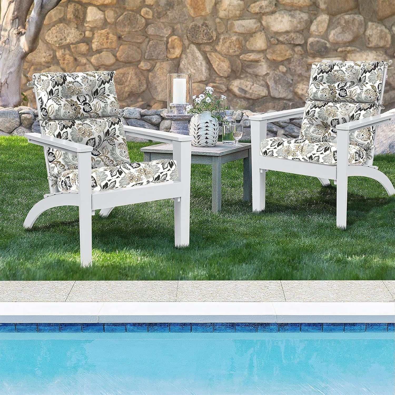 DYTXIII Outdoor High Back Chair Cushions Set of 2, Water Repellent Tufted Rocking Seat Cushions Replacement 44 x 22 Inch, Seat & Back Chair Pads for Patio, Balcony and Indoor Use -Dailey Tan