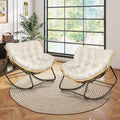 Large Outdoor Indoor Patio Rocking Egg Chair Set of 2, Oversized Papasan Chair Rocker with Cushion and Frame, Comfy Rattan Wicker Lounge Chair Outdoor Furniture for Porch Patio Garden Backyard, Beige