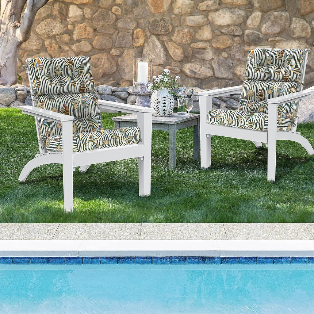 DYTXIII Outdoor High Back Chair Cushions Set of 2, Water Repellent Tufted Rocking Seat Cushions Replacement 44 x 22 Inch, Seat & Back Chair Pads for Patio, Balcony and Indoor Use -Crayon Shells