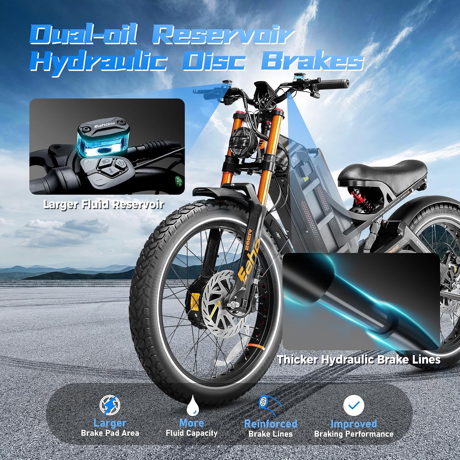 eAhora Romeo Pro 3 60V 80Ah 240+Miles Long Range E-Bike, 26 * 4.0' Fat Tire Air Full Suspension Electric Mountain Bike 50mph 5600W Dual Motor Electric Bike for Adults-Green+Rack+Bag
