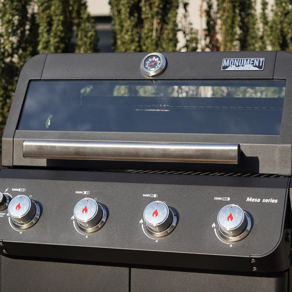 Monument Grills Mesa Series, Outdoor Barbecue Stainless Steel 4 Burner Propane Gas Grill, 52,000 BTU Patio Garden Barbecue Grill with Side Burner and Knob Controls, Mesa425 with BBQ Cover