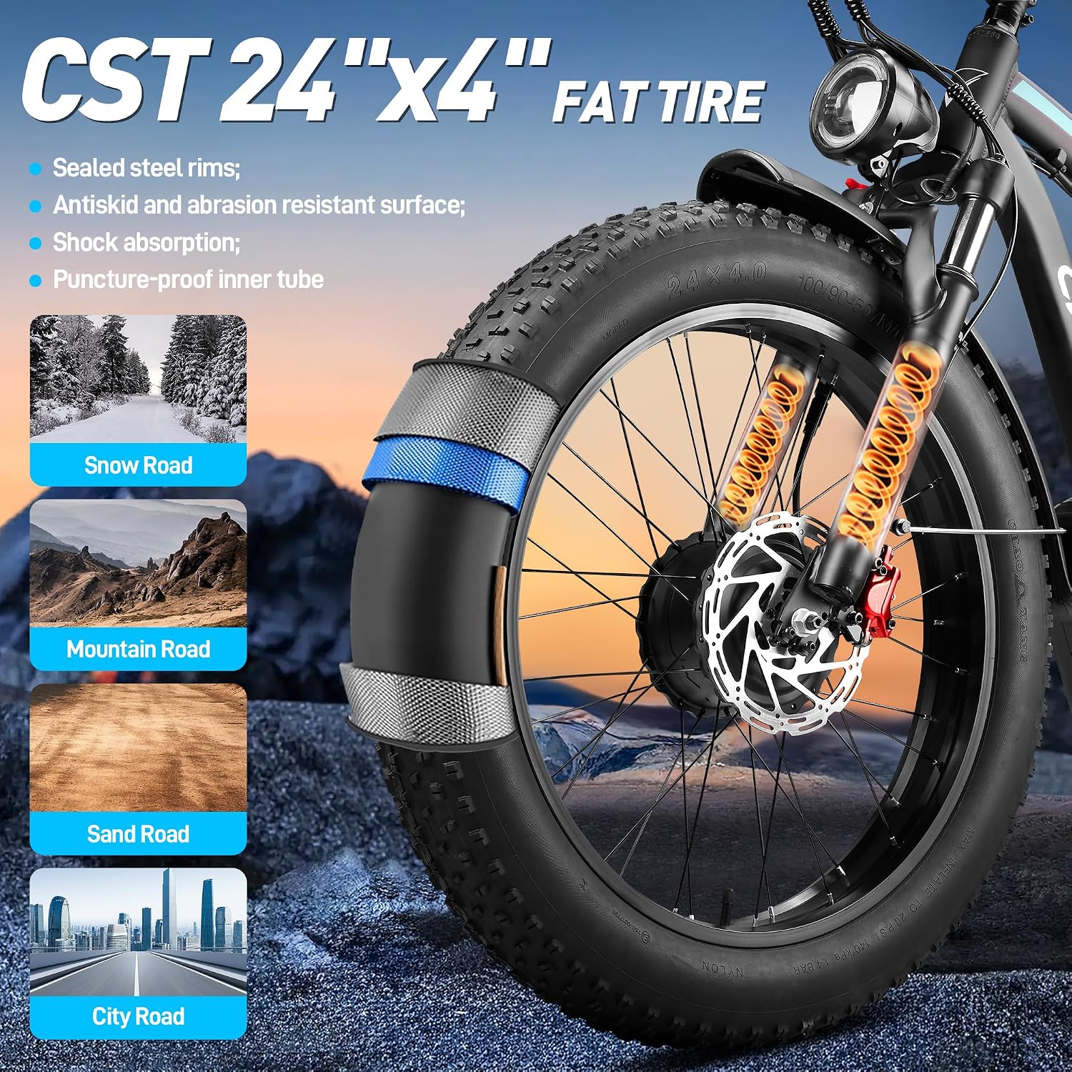 Peak 8000W Dual Motor Ebike, 47MPH Electric Bike for Adults with Hydraulic Disc Brake, 58V 36AH Detachable Battery, Up to 105Miles, 24Inch Fat Tire Electric Bicycle for Snow Off-Road Commuter Mountain