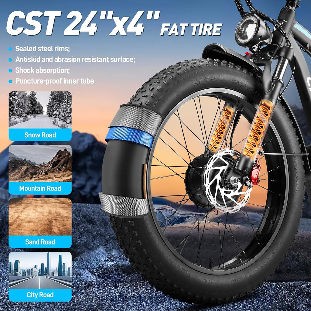 Peak 8000W Dual Motor Ebike, 47MPH Electric Bike for Adults with Hydraulic Disc Brake, 58V 36AH Detachable Battery, Up to 105Miles, 24Inch Fat Tire Electric Bicycle for Snow Off-Road Commuter Mountain