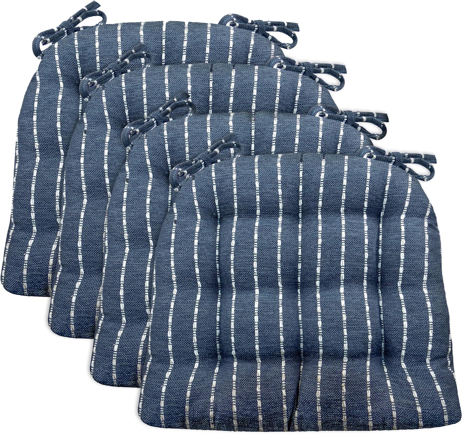 Barnett Home Decor Avante Navy Blue Dining Chair Cushions - 15 x 17, Pack of 4, Chair Pad - Latex Foam Fill - Reversible - Made in USA (Blue White Stripe/Small)