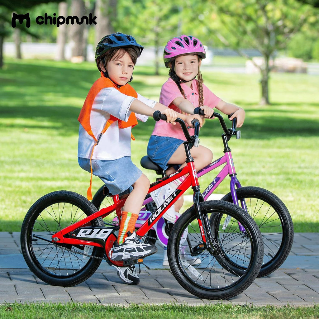 Chipmunk Rocket Kids Bike Toddlers 18 Inch Wheel Bicycle Beginners Boys Girls Ages 6-9 Years with Training Wheel, Multiple Colors