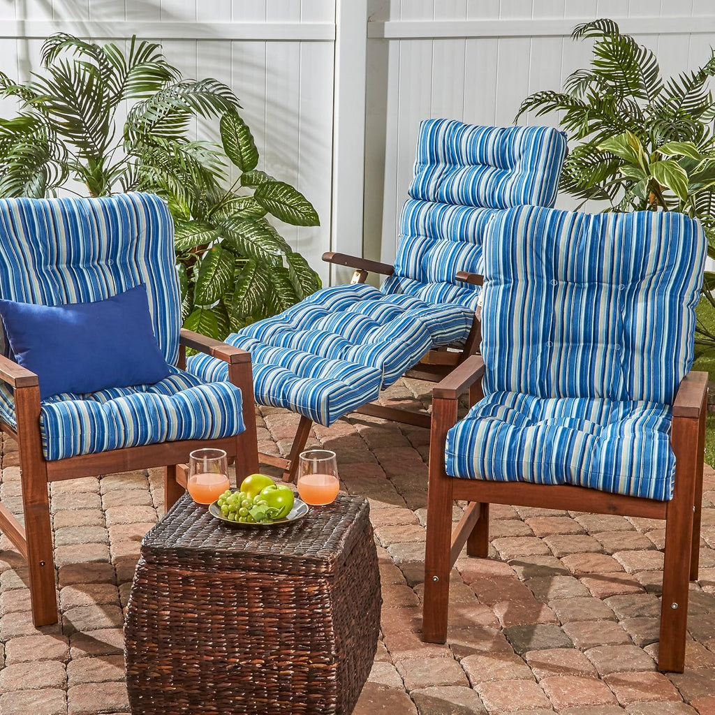 Greendale Home Fashions Outdoor 42x21-inch Seat/Back Chair Cushion (Set of 2), Steel Blue Stripe