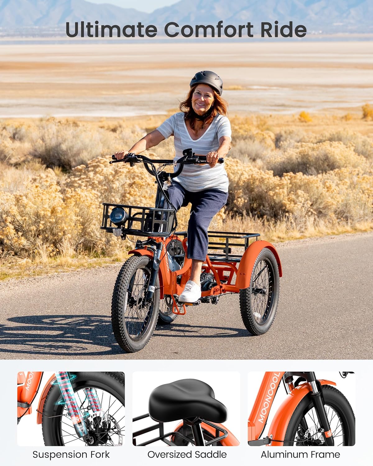 MOONCOOL Electric Trike for Adults, 500W/750W 48V Electric Tricycle for Adults, 20'x3.0' Fat Tire 3 Wheel Electric Bike, Folding Aluminum Adult Tricycle with Removable Battery