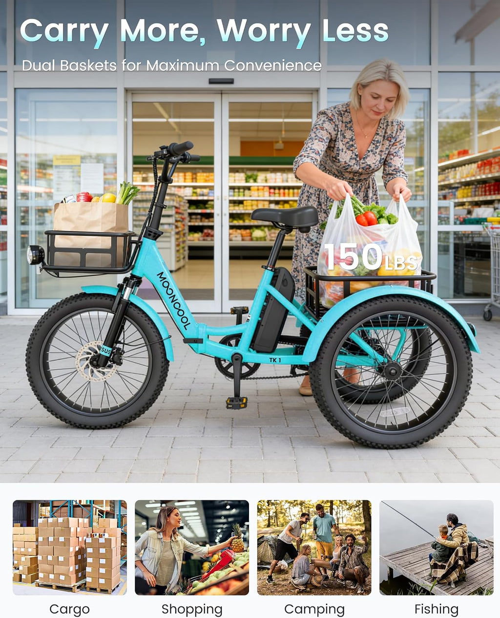 MOONCOOL Electric Trike for Adults, 500W/750W 48V Electric Tricycle for Adults, 20'x3.0' Fat Tire 3 Wheel Electric Bike, Folding Aluminum Adult Tricycle with Removable Battery