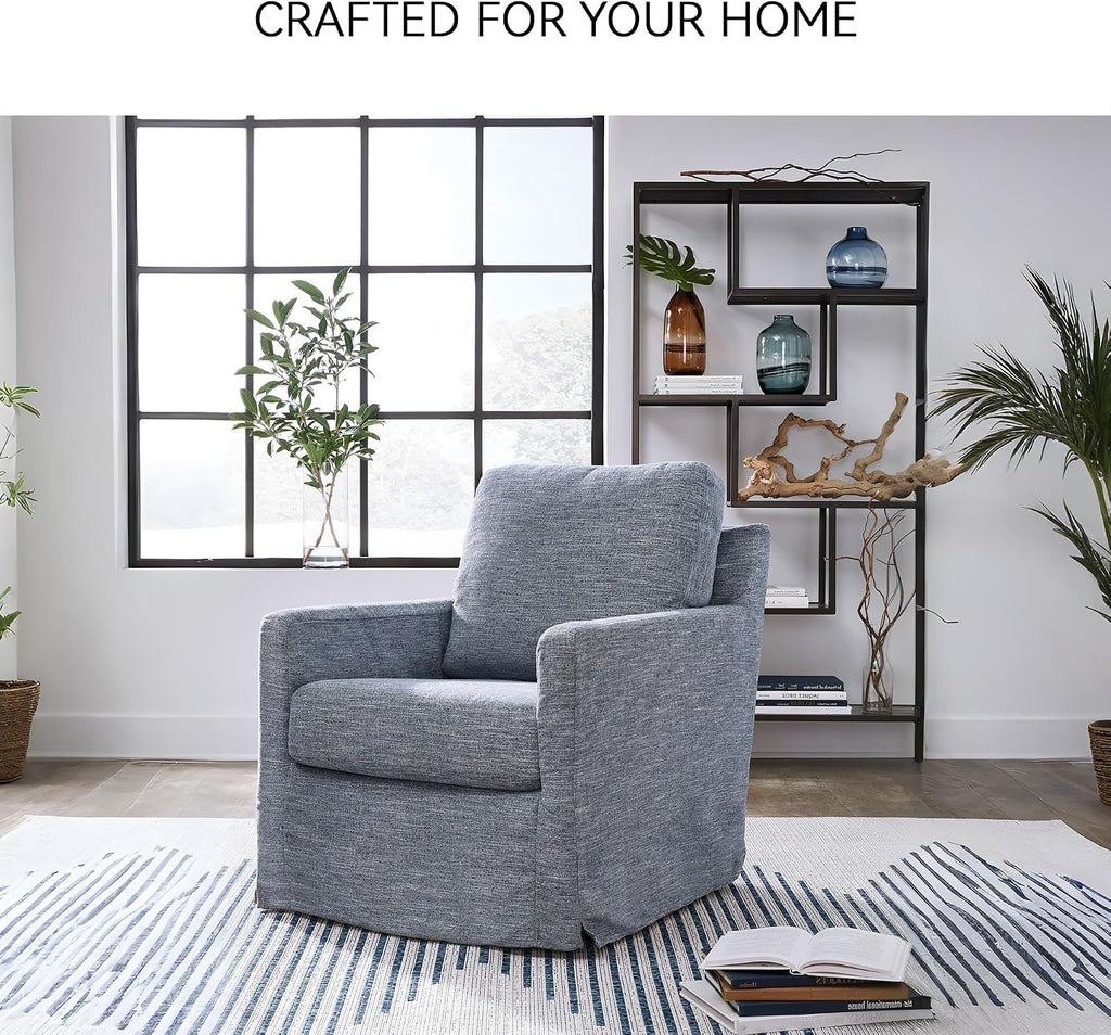 Signature Design by Ashley Nenana Next-Gen Nuvella Casual UV Resistant Upholstered Swivel Glider Accent Chair with Removable Slipcover, Blue