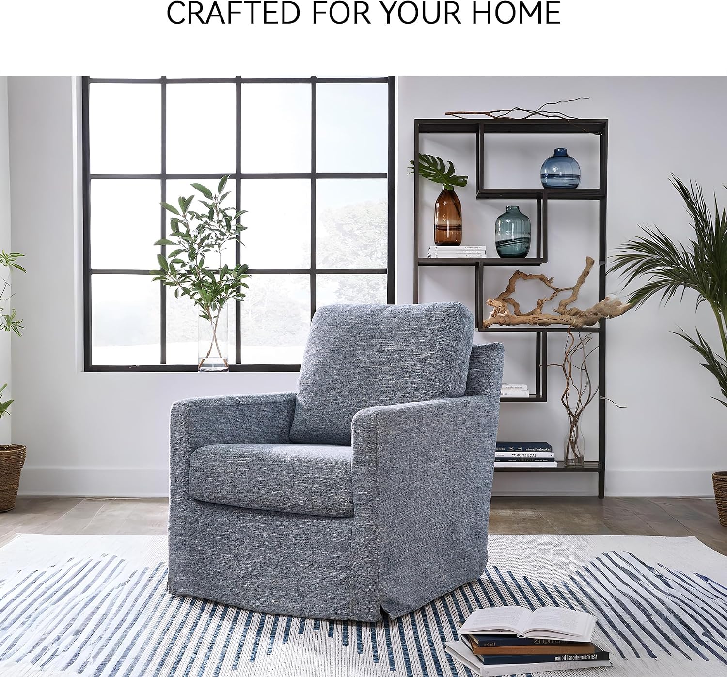Signature Design by Ashley Nenana Next-Gen Nuvella Casual UV Resistant Upholstered Swivel Glider Accent Chair with Removable Slipcover, Blue