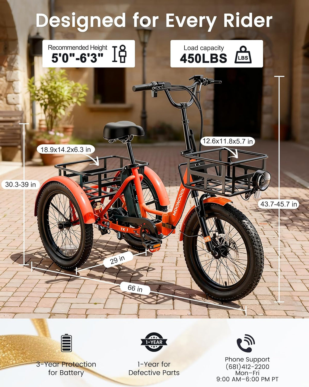 MOONCOOL Electric Trike for Adults, 500W/750W 48V Electric Tricycle for Adults, 20'x3.0' Fat Tire 3 Wheel Electric Bike, Folding Aluminum Adult Tricycle with Removable Battery