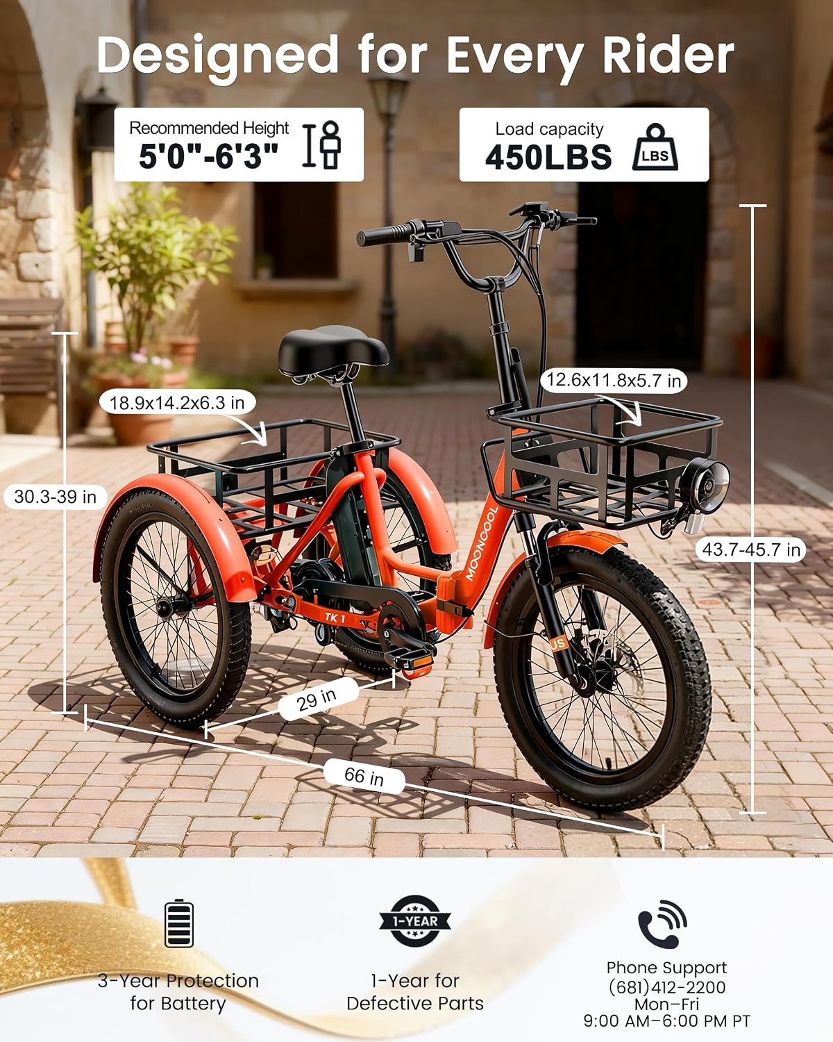 MOONCOOL Electric Trike for Adults, 500W/750W 48V Electric Tricycle for Adults, 20'x3.0' Fat Tire 3 Wheel Electric Bike, Folding Aluminum Adult Tricycle with Removable Battery