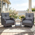 Outdoor Swivel Rocker Chairs, Wicker Swivel Rocking Chairs with 6'' Thick Cushions and Side Coffee Table, 3 Piece Patio Furniture Set for Balcony, Porch, Deck, Poolside, Grey