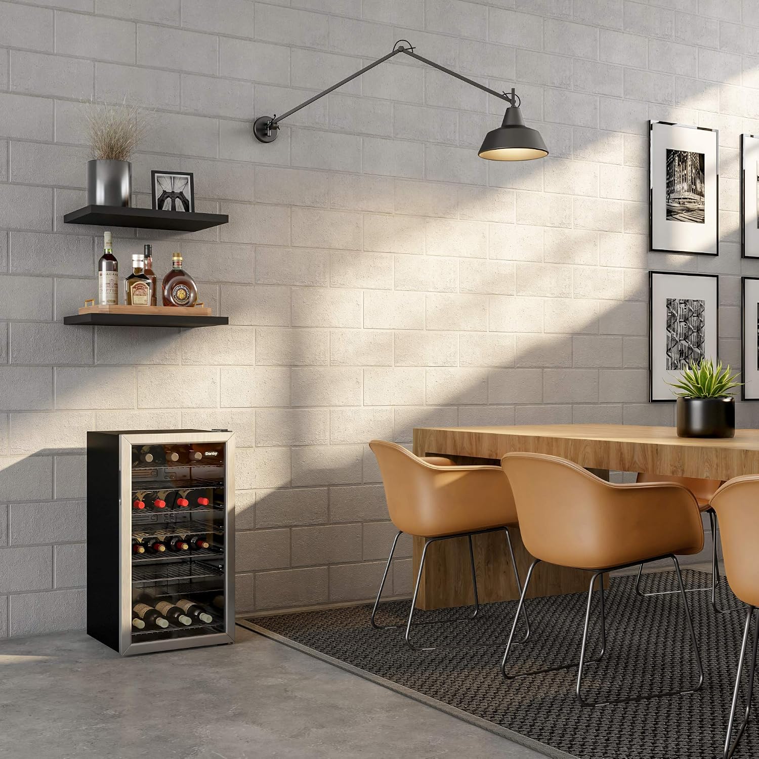 Danby DWC036A1BSSDB-6 3.3 Cu. Ft. Free Standing Wine Cooler, Holds 36 Bottles, Single Zone Fridge With Glass Door - Chiller for Kitchen, Home Bar, Black/Grey