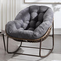 KEIKI Oversized Patio Lounge Chair-Outdoor Rattan Egg Reading Chair, Indoor Padded Cushion Papasan Rocking Chair W/Steel Frame, Porch Rocker Chairs Furniture for Garden Lawn, Grey Velvet