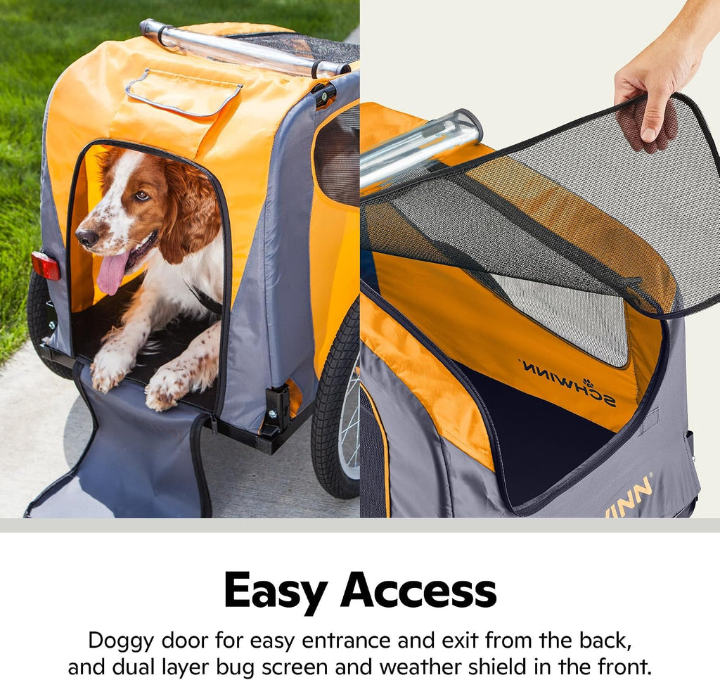 Schwinn 13-SC315 Rascal Bike Pet Trailer, For Small and Large Dogs, Lightweight, Tow with Bicycle, Up to 50 lbs. Small, Orange/Grey