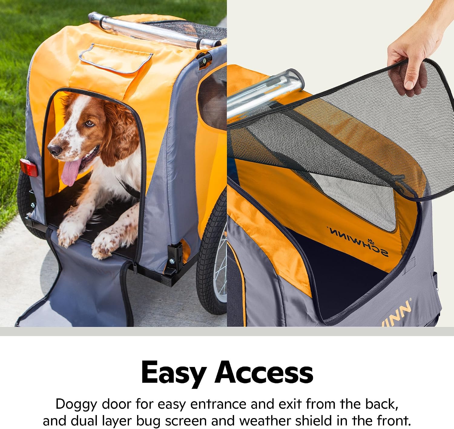 Schwinn 13-SC315 Rascal Bike Pet Trailer, For Small and Large Dogs, Lightweight, Tow with Bicycle, Up to 50 lbs. Small, Orange/Grey