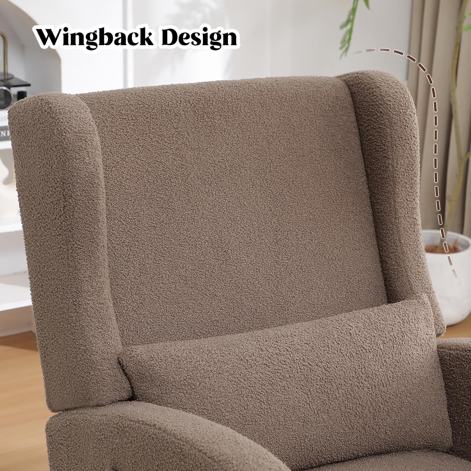 HCHAIRH Rocking Chair with Foot Rest, Teddy Wingback Nursery Rocking Chairs, Nursing Glider Rocker Chair with Pillow and High Back for Nursery, Living Room, Bedroom