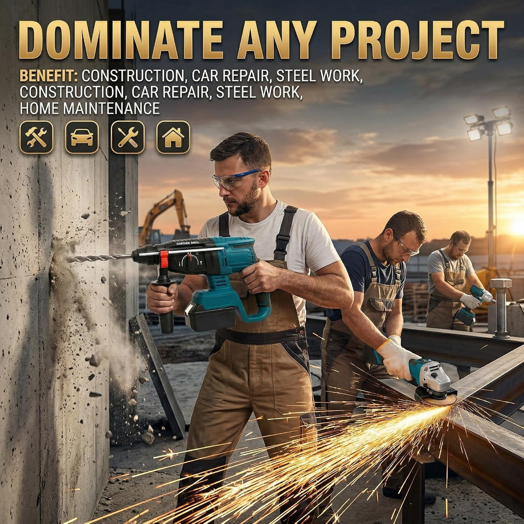 SELFIE CAT 4 Set Brushless Cordless Combo Kit Power Tools, Hammer/Angle Grinder/Impact Wrench/Drill Impact Drill Set, Cordless Drill and Impact Driver Combo With 4 Battery&2 Chargers for Home, DIYers