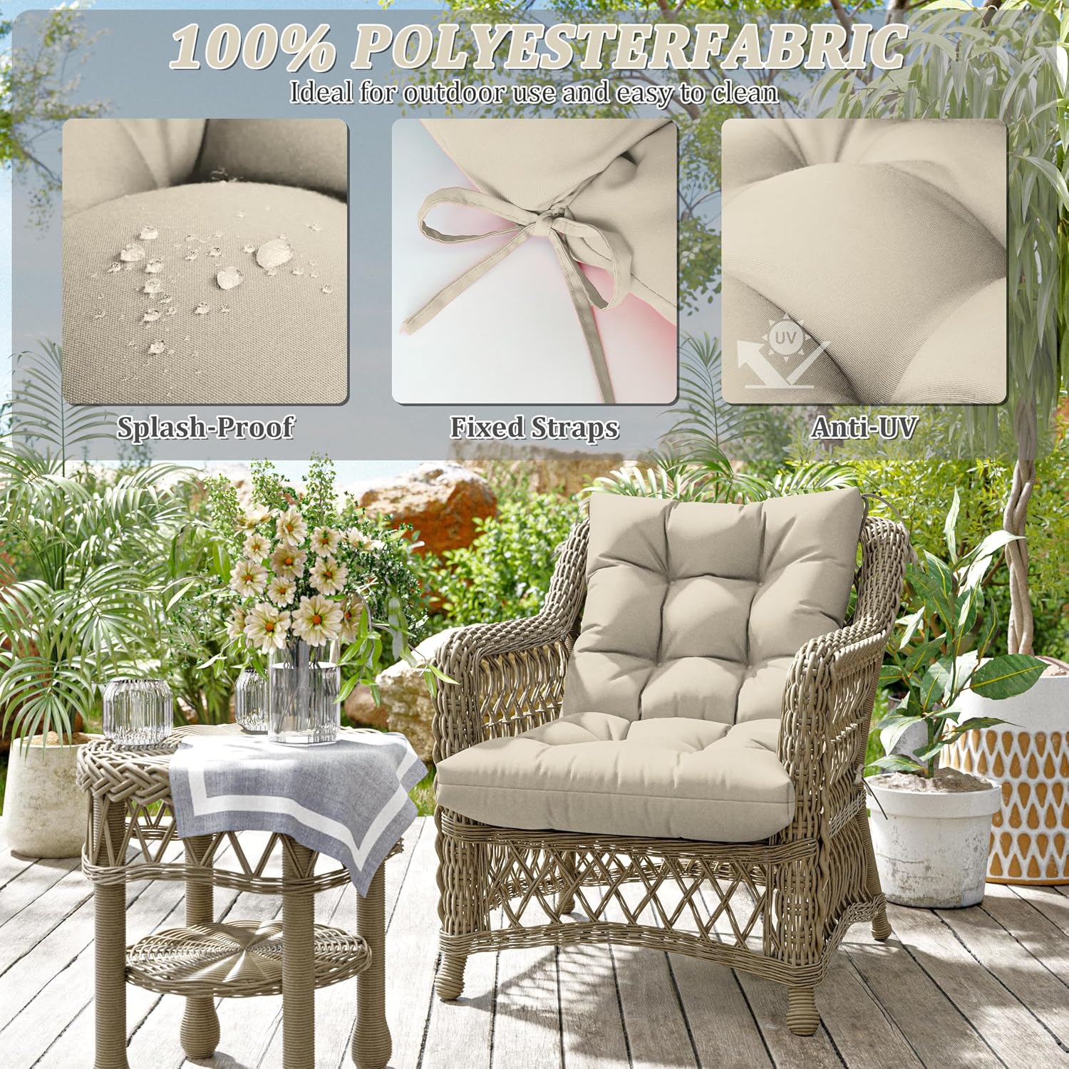 Patio Seat&Back Chair Cushions for Outdoor Furniture，Comfortable Cushions for Rocking/Dining/Lawn Chair-Set of 2