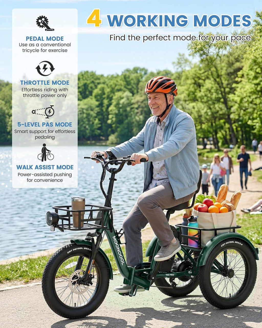 MOONCOOL Electric Trike for Adults, 500W/750W 48V Electric Tricycle for Adults, 20'x3.0' Fat Tire 3 Wheel Electric Bike, Folding Aluminum Adult Tricycle with Removable Battery