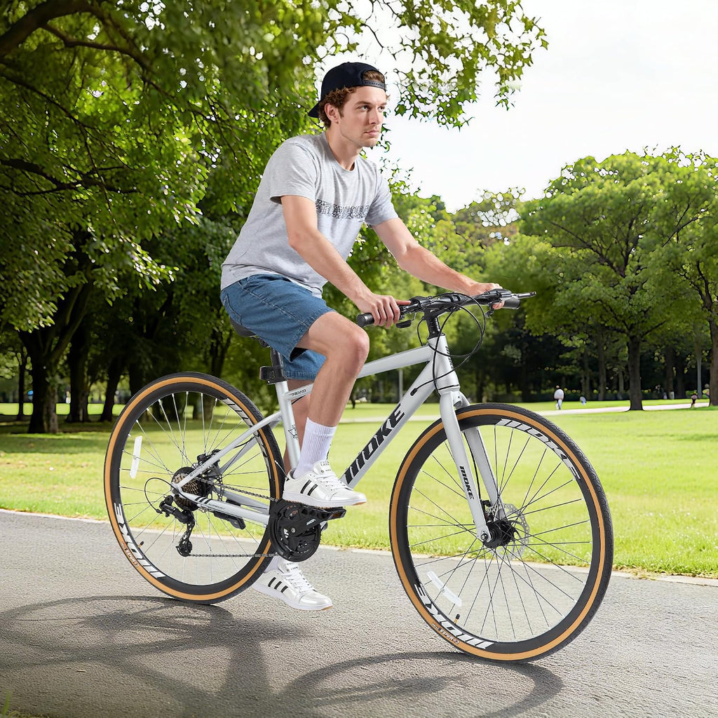 DEYGIA Hybrid Bike, 24-Speed 700C Wheel Hybrid Bicycle with Dual Disc Brakes, Trigger Shifting, Internal Wiring Frame, Lightweight City Commuter Bicycle for Men Women Adult, Multiple Colors