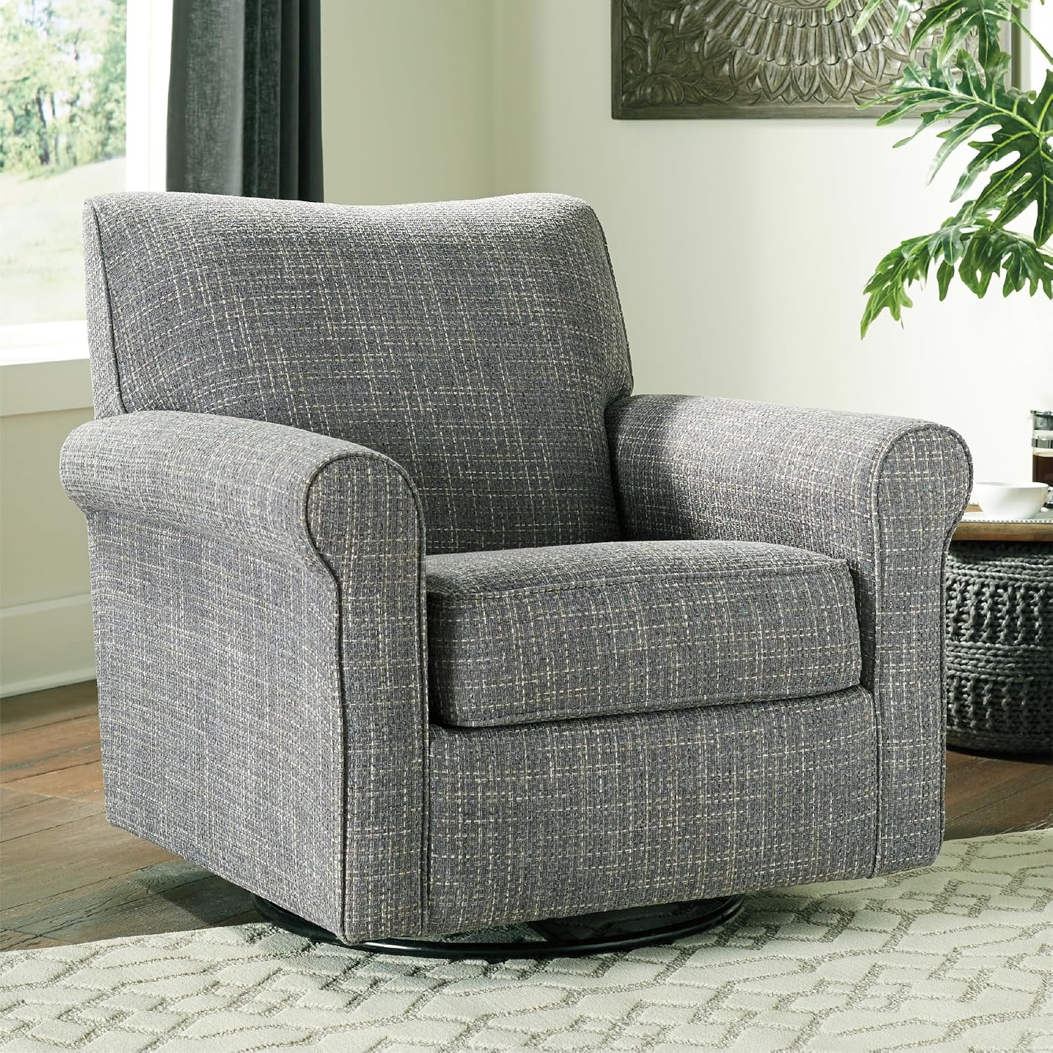 Signature Design by Ashley Renley 360-Degree Swivel Glider Nursery Accent Chair, Gray