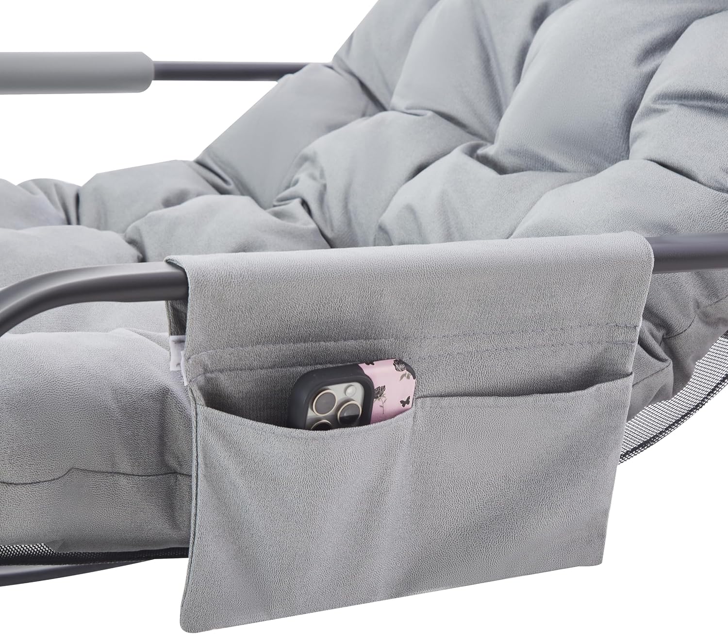 Extra Wide Boucle Rocking Chair with Technical Leather Oversized Gliding Recliner for Indoor Outdoor Living Room Nursery Bedroom (XL-Gray)