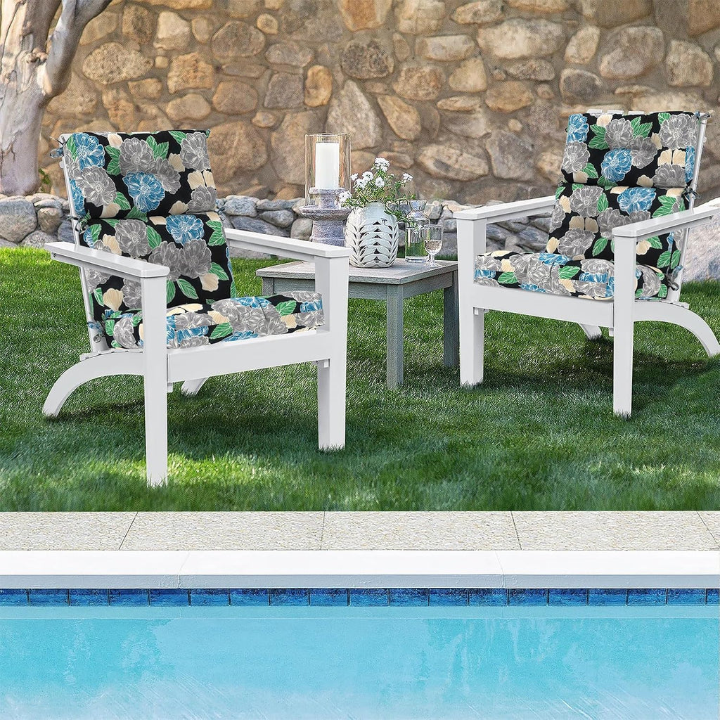 DYTXIII Outdoor High Back Chair Cushions Set of 2, Water Repellent Tufted Rocking Seat Cushions Replacement 44 x 22 Inch, Seat & Back Chair Pads for Patio, Balcony and Indoor Use -Peony Garden