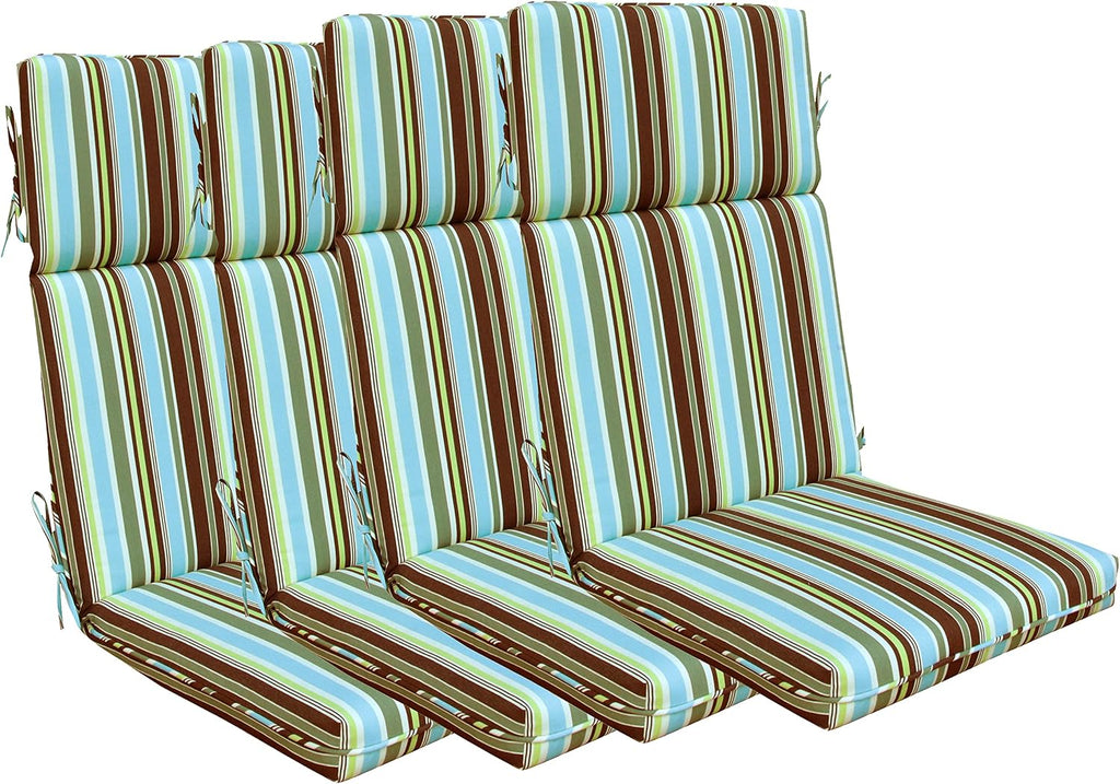 Indoor Outdoor High Back Chair Cushions Replacement Patio Chair Seat Cushions Set of 4 Green/Coffee/Blue Stripe