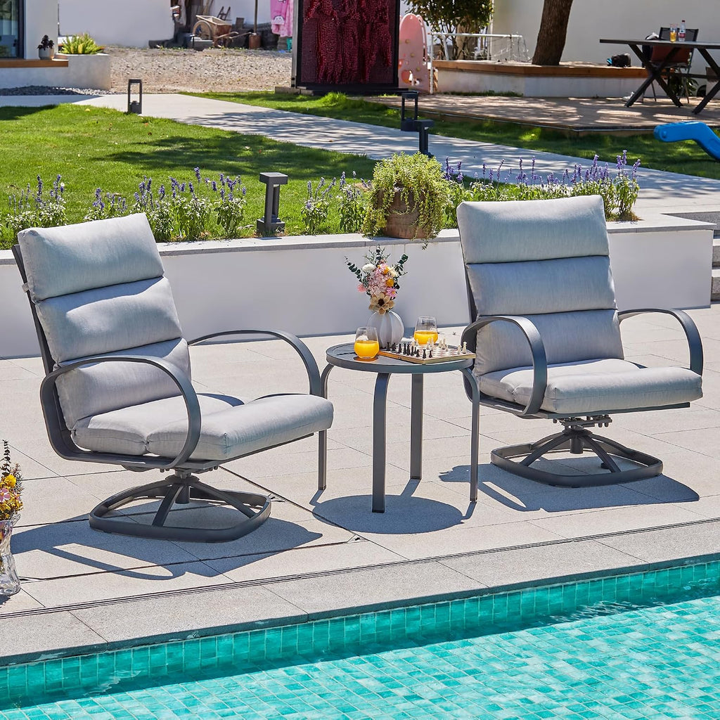 NATURAL EXPRESSIONS Patio Bistro Set, 3 Piece Outdoor Swivel Glider Rocking Chairs, Conversation Furniture with 2 Highback Rockers, 1 Metal Table for Backyard,Porch,Poolside,350lb. (Light Gray)