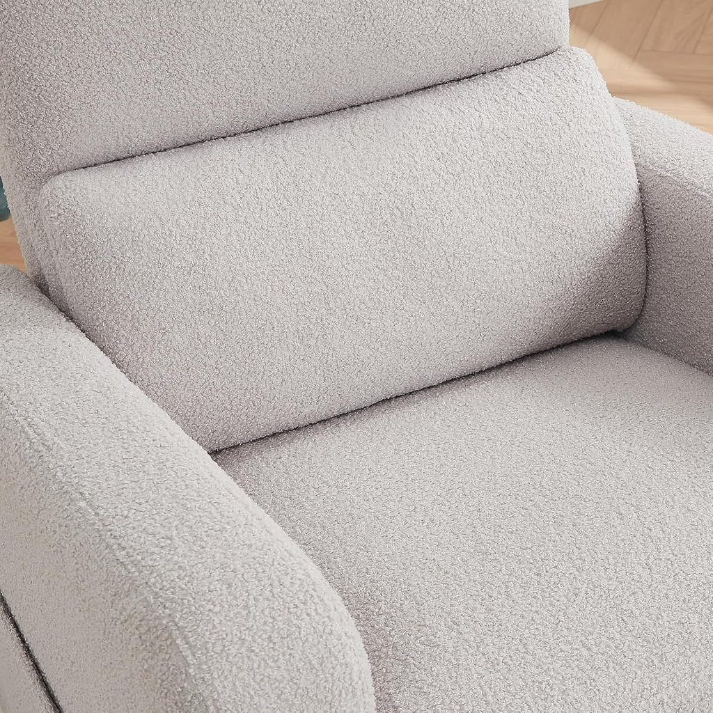 Swivel Rocker Recliner, Oversized Teddy Manual Nursery Glider Rocking Recliner with Removable Cushion, Upholstered Boucle Swivel Reclining Chair for Nursery Living Room Bedroom, Teddy Gray
