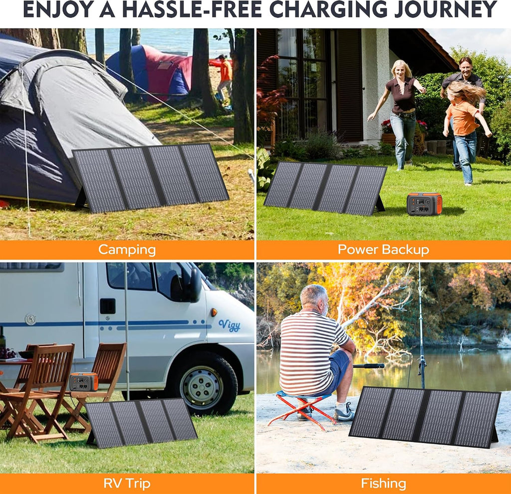 EnginStar Portable Power Station, 300W 296Wh Battery Bank with 110V Pure Sine Wave, 60W Foldable Solar Panel with 18V DC Outlet for Portable Power Stations