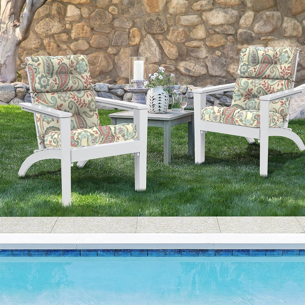DYTXIII Outdoor High Back Chair Cushions Set of 2, Water Repellent Tufted Rocking Seat Cushions Replacement 44 x 22 Inch, Seat & Back Chair Pads for Patio, Balcony and Indoor Use -Paisley Vintage